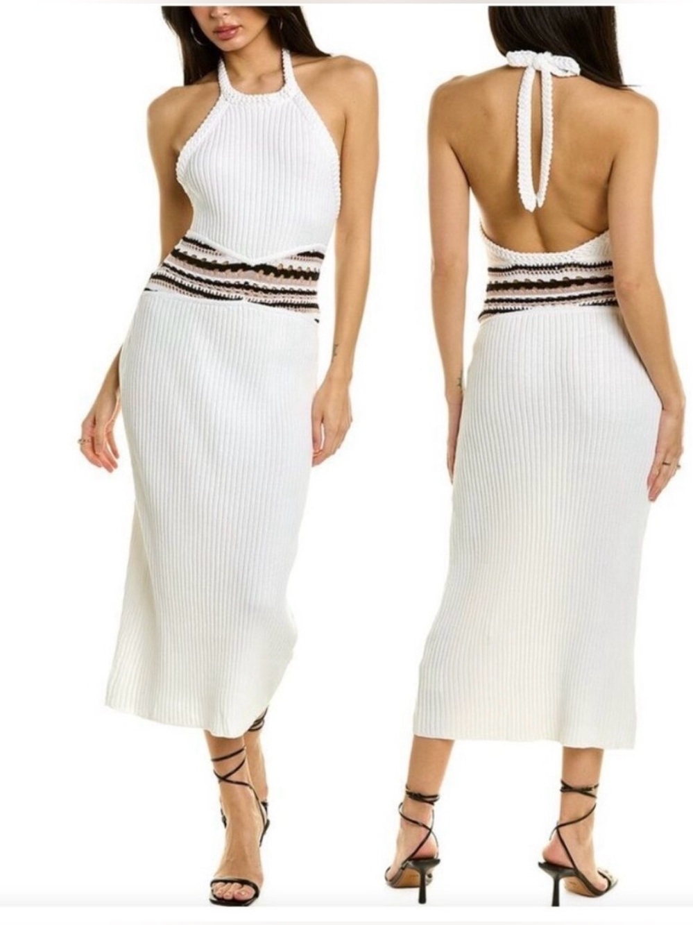 Ramy Brook Theo Knit Halter Midi Dress in White M NWOT